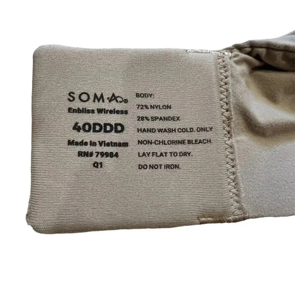 Soma Enbliss Wireless T-Shirt Bra 40DDD Beige Lightly Lined Adjustable - Picture 5 of 9